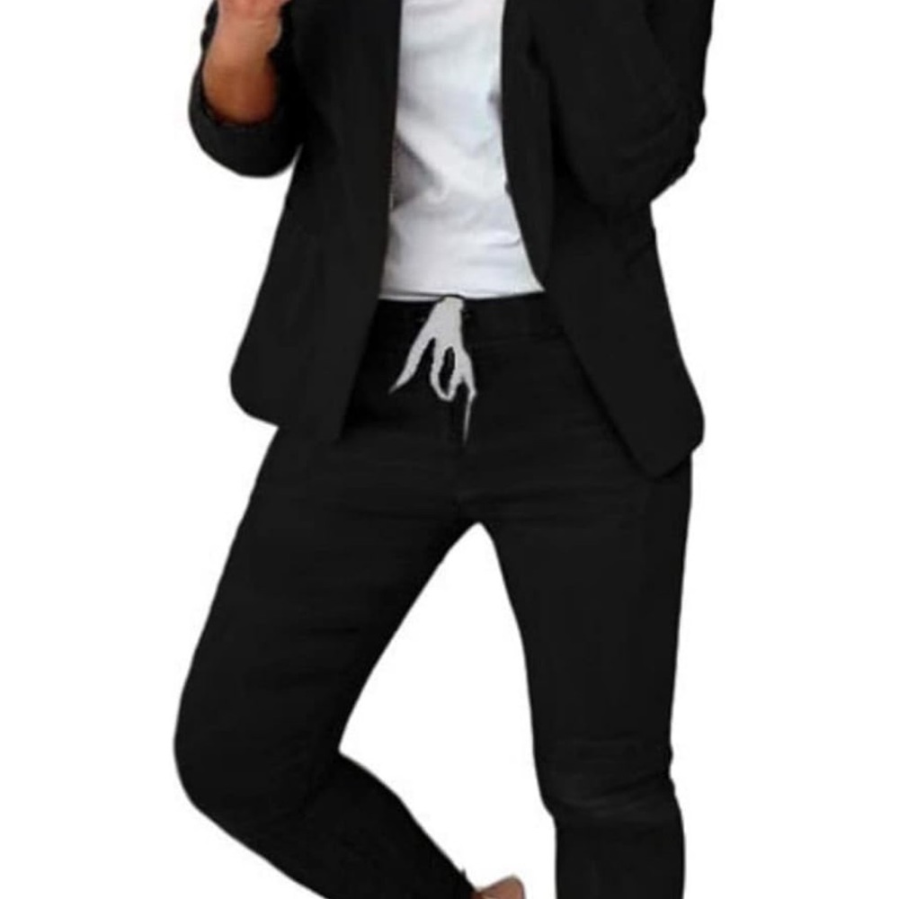 2 Piece Blazer Open Front Long Sleeve Pencil Pants Business Office Suit Set